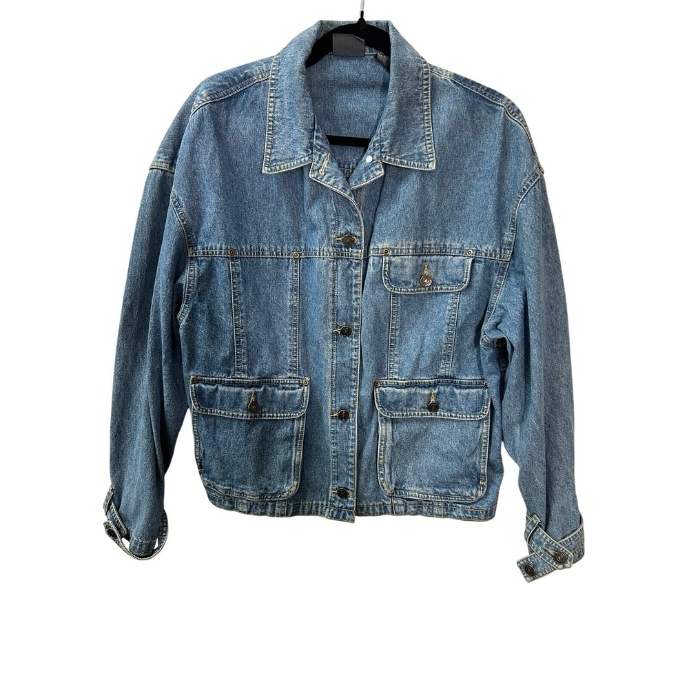 Lizwear Vintage 90s Denim Jacket Size M Blue Cotton Utility Chore Coat EUC